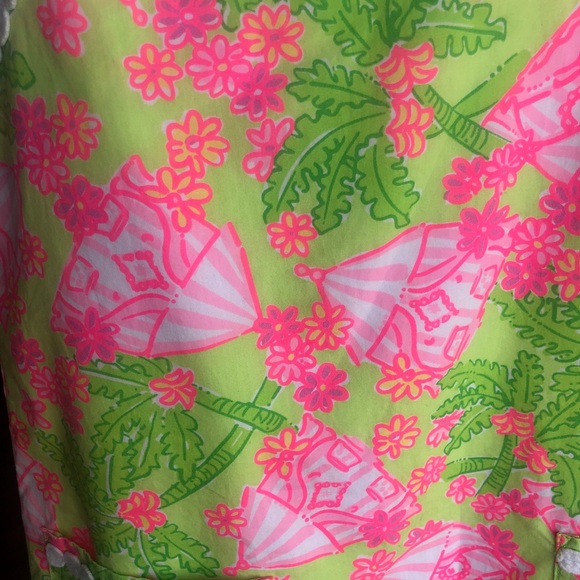 Lilly Pulitzer Shift Girls Dress Pink Green 🌺 7 tiki beach hut Hawaiian print - Picture 8 of 10